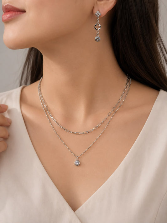 Midnight Clover Layered Necklace Set | 925 Sterling Silver | Veera Aabha