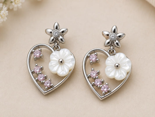 Blooming Heart Drop Earrings | 925 Sterling Silver | Veera Aabha