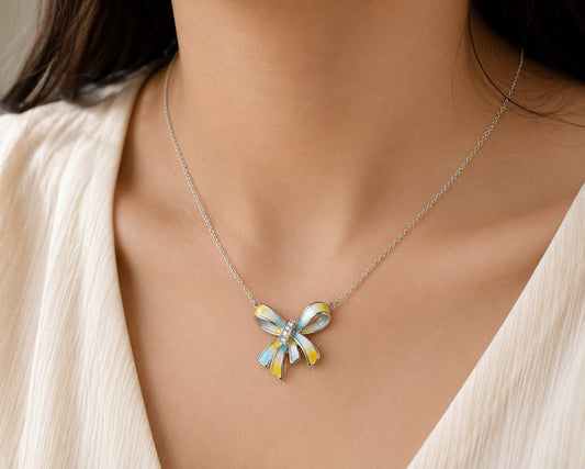 Pastel Bow Charm Necklace | 925 Sterling Silver | Veera Aabha