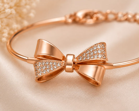 Rosé Bow Elegance Bracelet Kada | 925 Sterling Silver | Veera Aabha