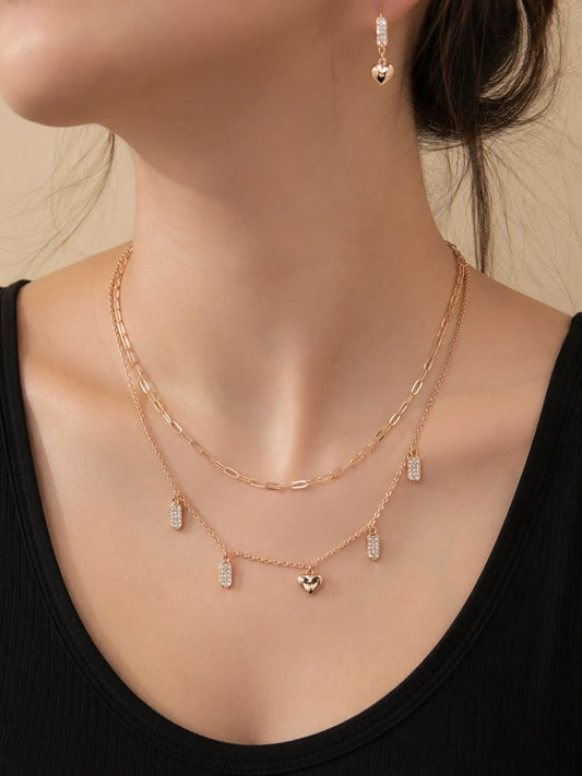 Rosé Heart Layered Necklace Set | 925 Sterling Silver | Veera Aabha