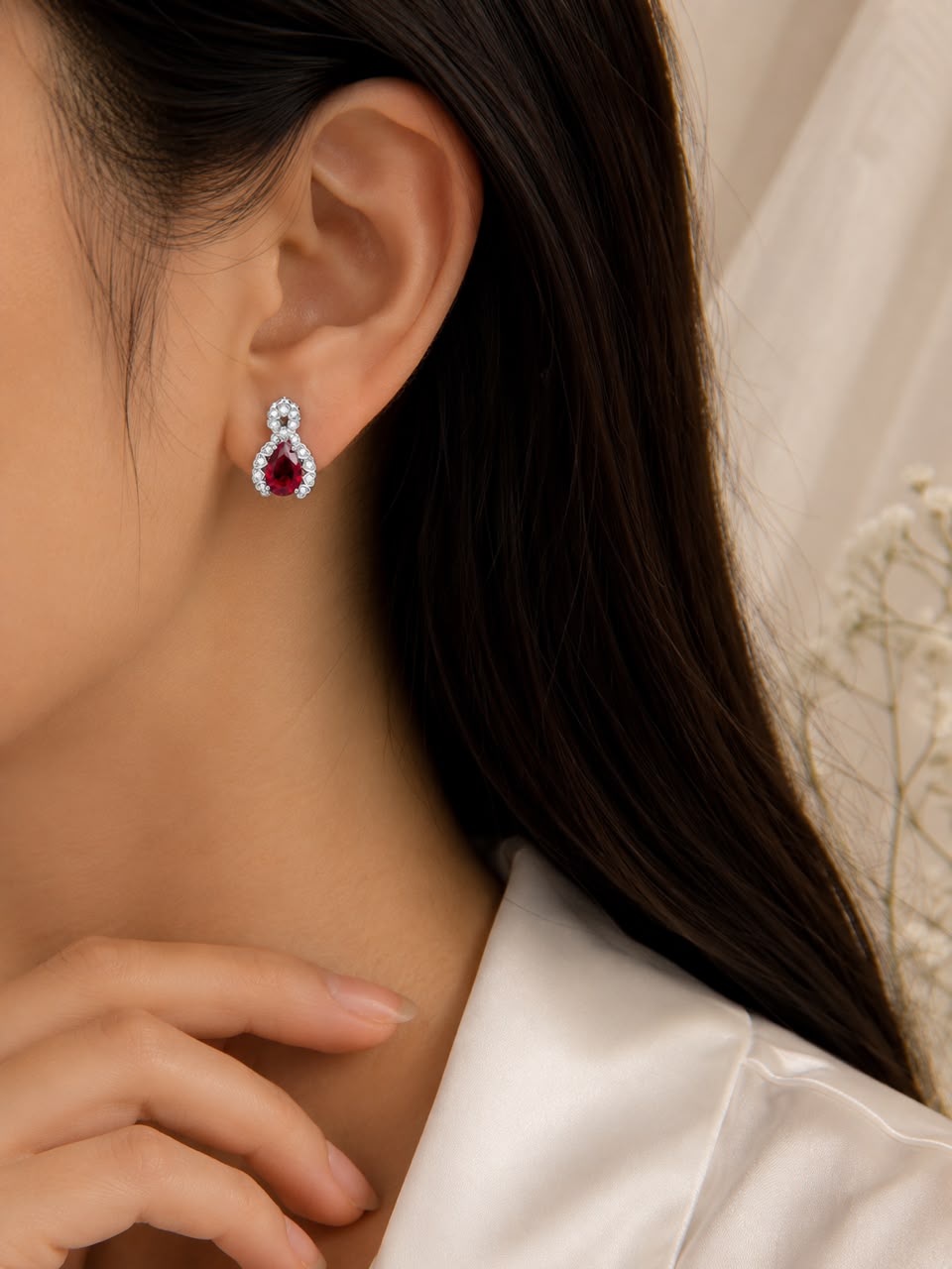 Ruby Royale Teardrop Earrings | 925 Sterling Silver | Veera Aabha