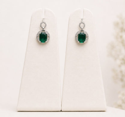 Emerald Halo Drop Earrings | 925 Sterling Silver | Veera Aabha