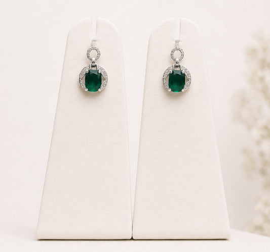 Emerald Halo Drop Earrings | 925 Sterling Silver | Veera Aabha