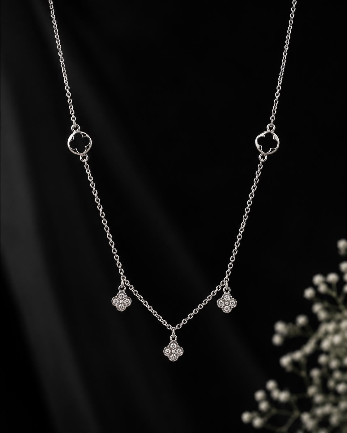 Noir Clover Charm Necklace | 925 Sterling Silver | Veera Aabha