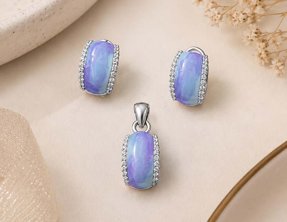 Lavender Mist 925 Sterling Silver Pendant Set by Veera Aabha