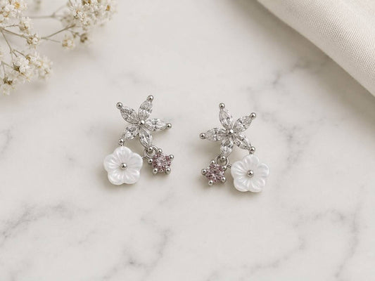 Pearl Blossom Stud Earrings | 925 Sterling Silver | Veera Aabha
