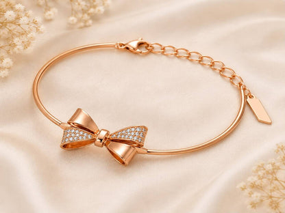 Rosé Bow Elegance Bracelet Kada | 925 Sterling Silver | Veera Aabha