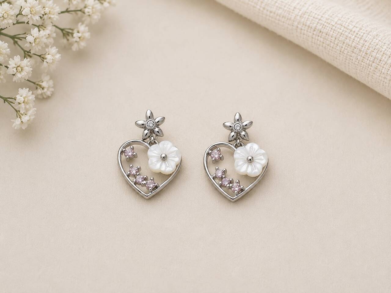 Blooming Heart Drop Earrings | 925 Sterling Silver | Veera Aabha