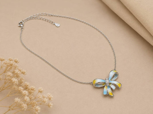 Pastel Bow Charm Necklace | 925 Sterling Silver | Veera Aabha