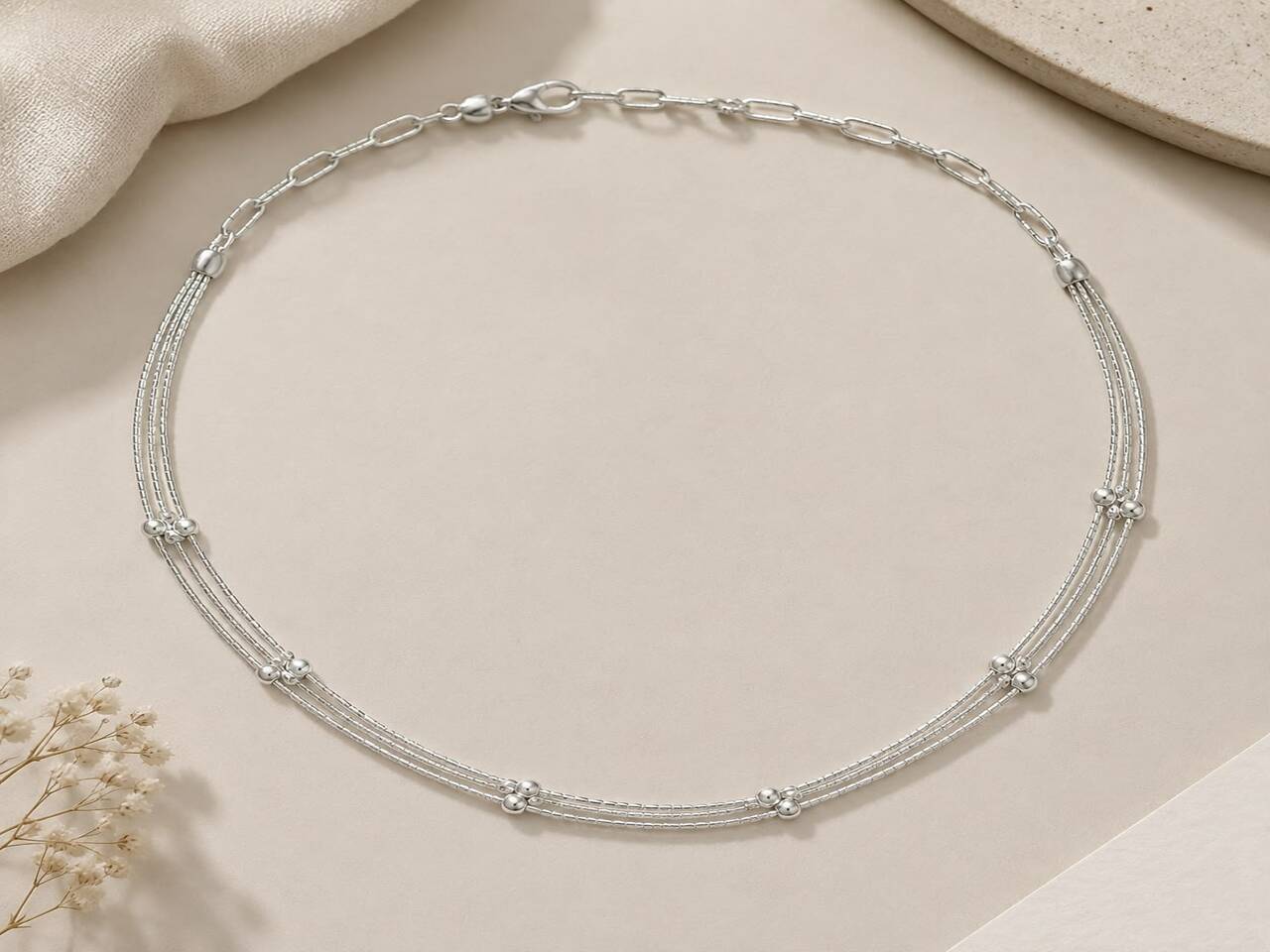Celeste Beaded Silver Necklace | Veera Aabha