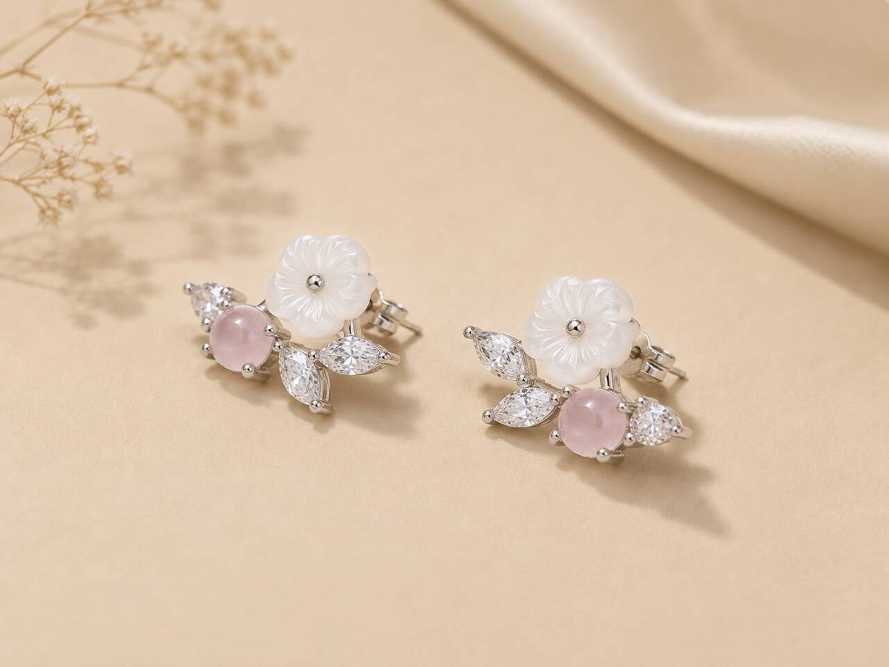 Blush Blossom Stud Earrings | 925 Sterling Silver | Veera Aabha