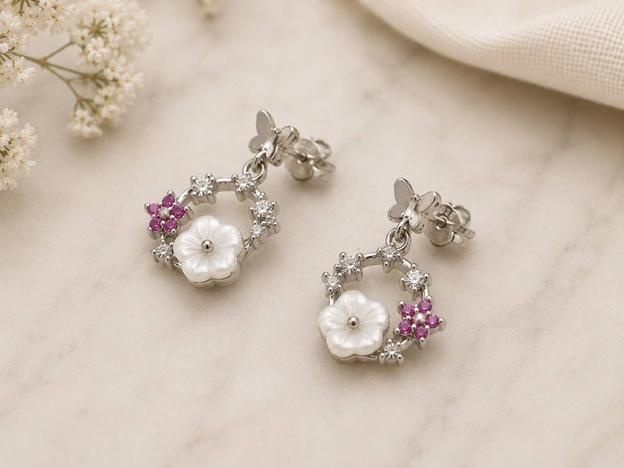 Floral Wreath Drop Earrings | 925 Sterling Silver | Veera Aabha
