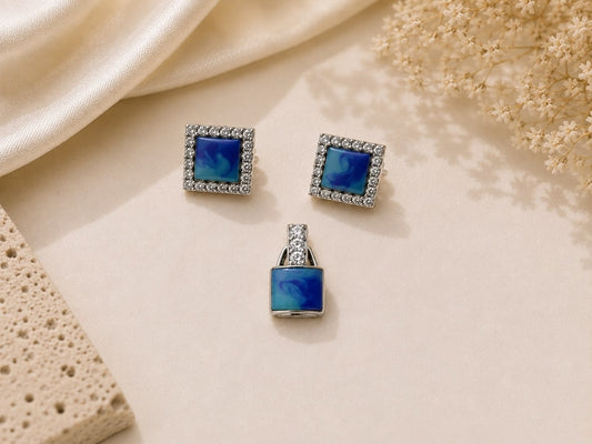 Azure Aura 925 Sterling Silver Pendant Set by Veera Aabha