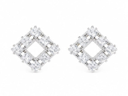 Celestial Square Halo Stud Earrings | 925 Sterling Silver | Veera Aabha