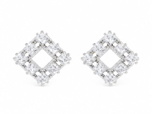 Celestial Square Halo Stud Earrings | 925 Sterling Silver | Veera Aabha