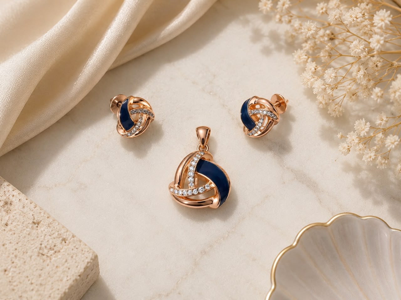 Midnight Elegance 925 Sterling Silver Pendant Set by Veera Aabha