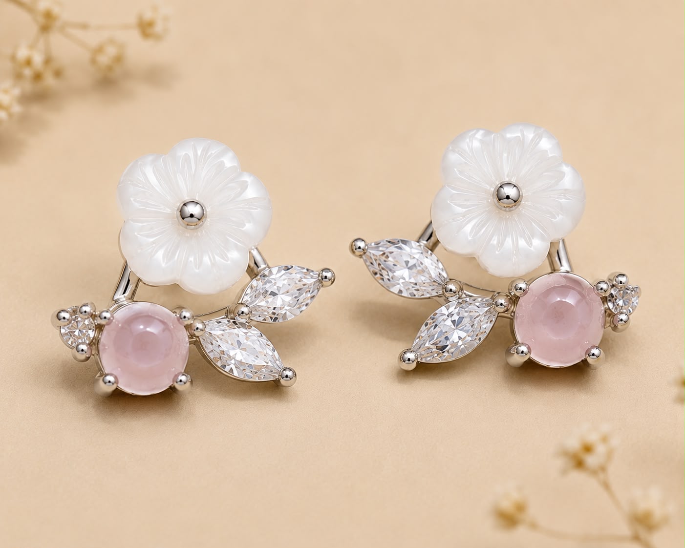 Blush Blossom Stud Earrings | 925 Sterling Silver | Veera Aabha