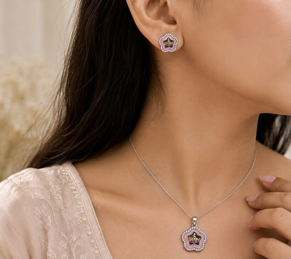 Royal Blossom Crown 925 Sterling Silver Pendant Set by Veera Aabha