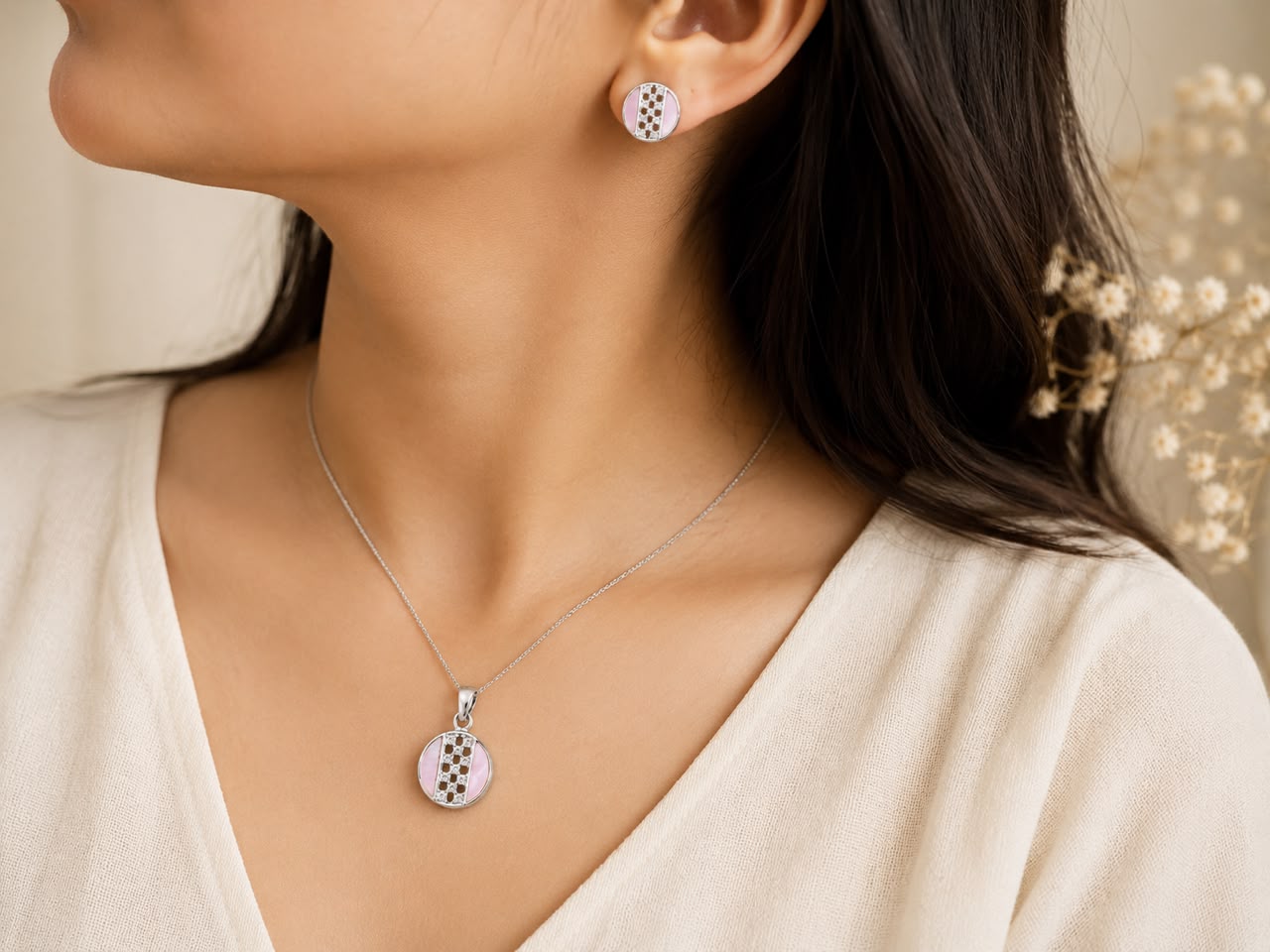 Blush Radiance Pendant Set | 925 Sterling Silver | Veera Aabha