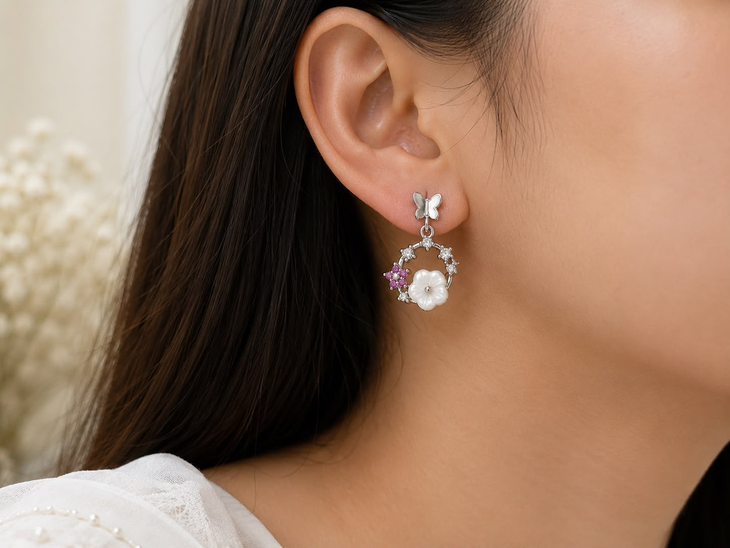 Floral Wreath Drop Earrings | 925 Sterling Silver | Veera Aabha