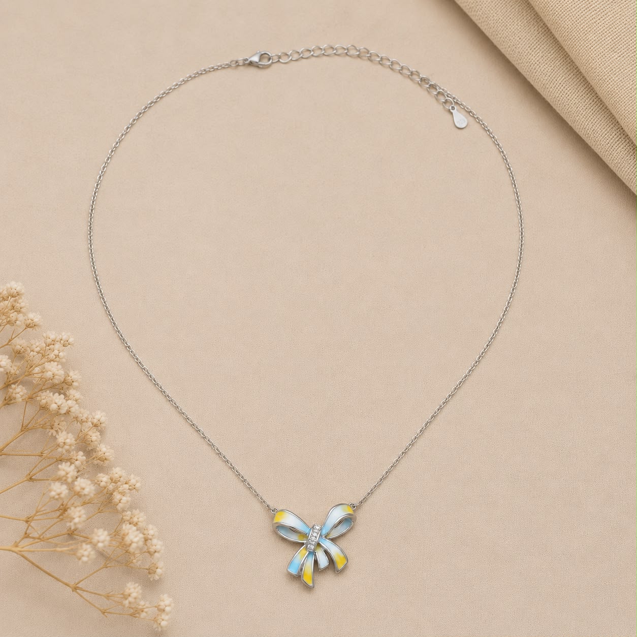 Pastel Bow Charm Necklace | 925 Sterling Silver | Veera Aabha