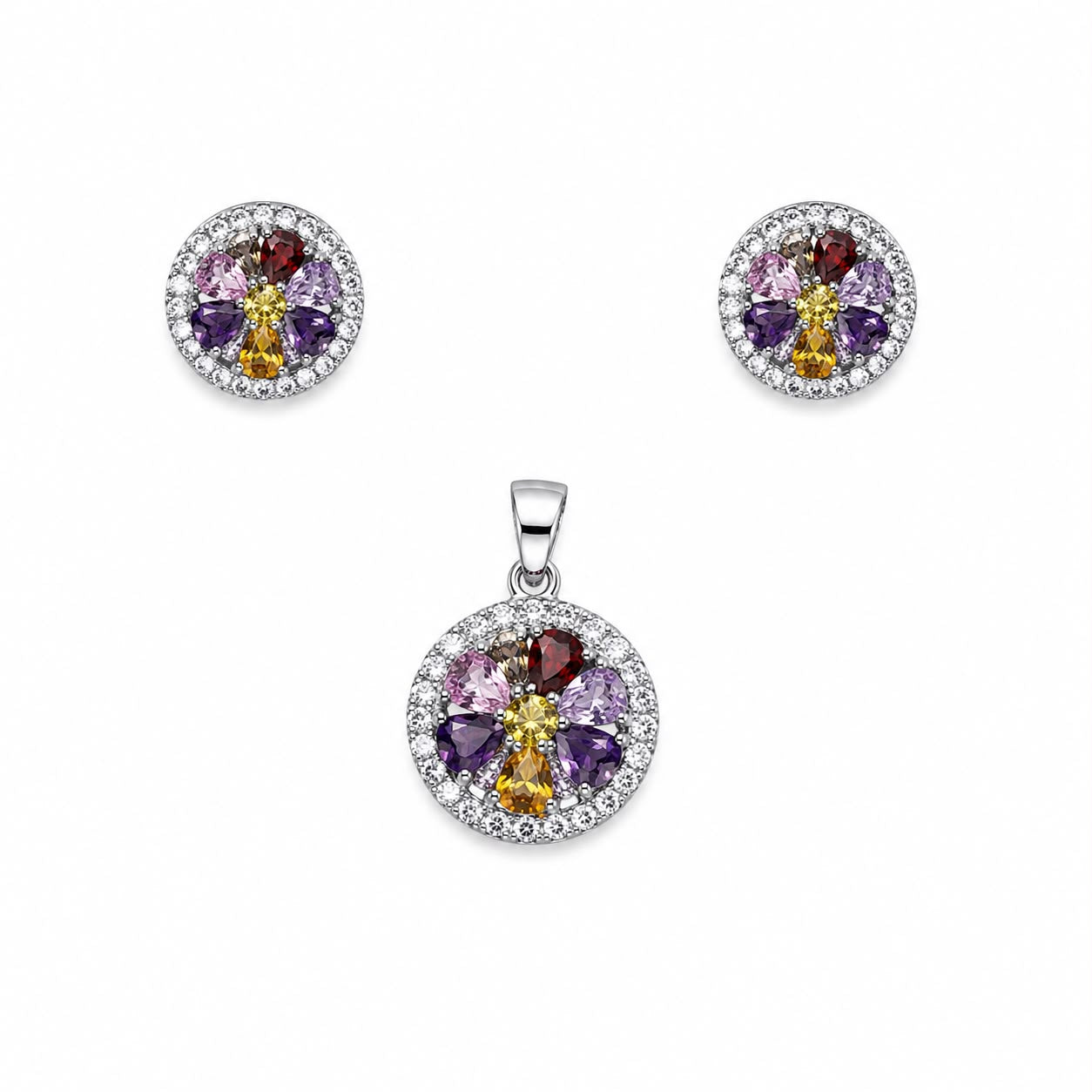 Harmony Bloom 925 Sterling Silver Pendant Set by Veera Aabha