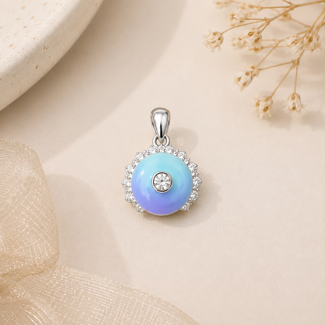 Azure Bloom 925 Sterling Silver Pendant Set by Veera Aabha