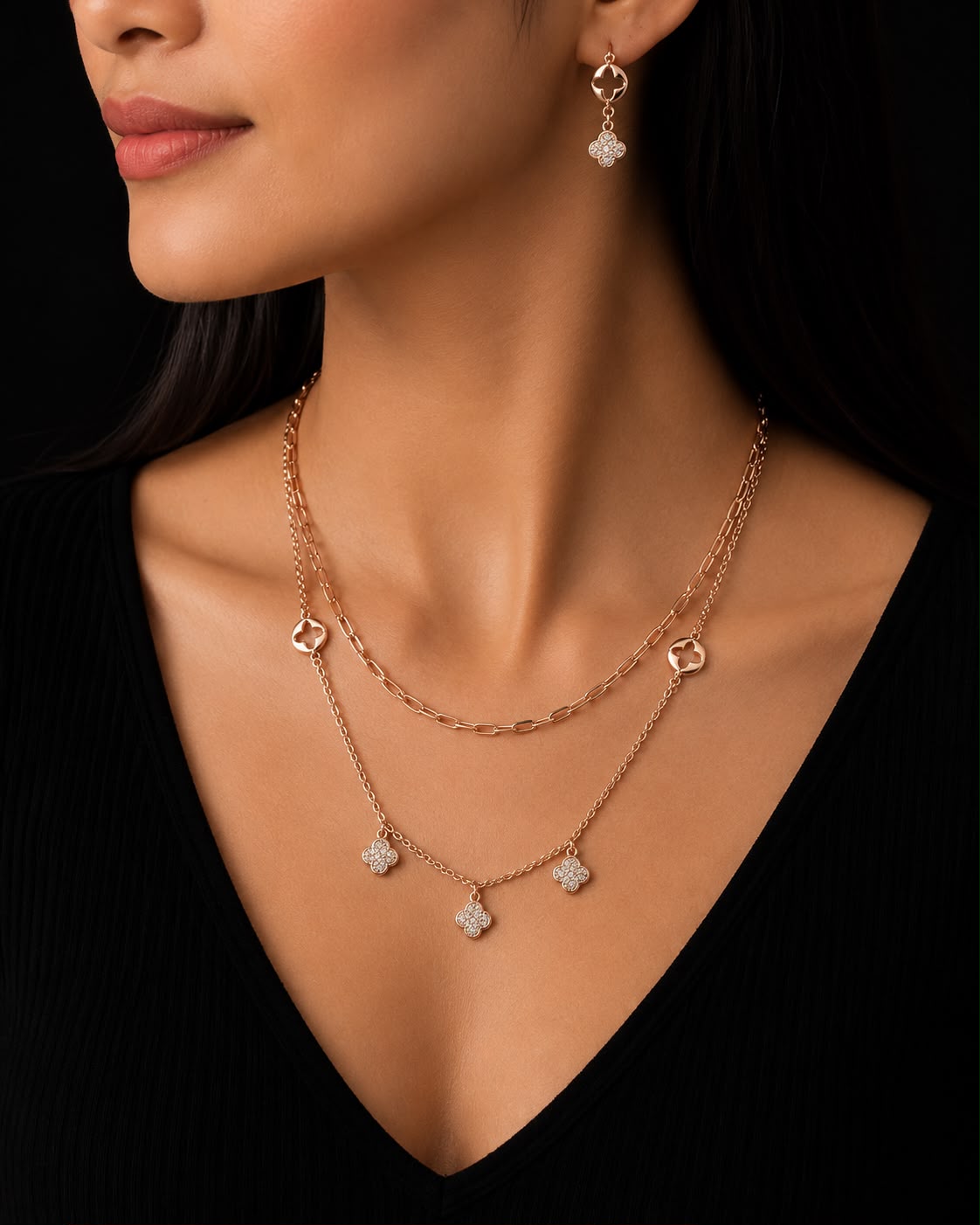 Rosé Clover Layered Necklace Set | 925 Sterling Silver | Veera Aabha