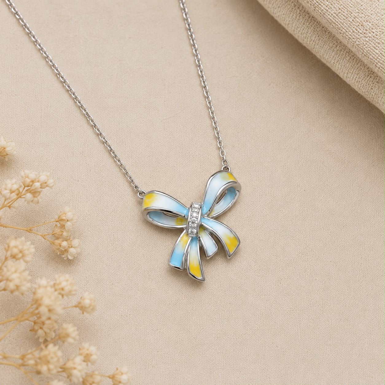 Pastel Bow Charm Necklace | 925 Sterling Silver | Veera Aabha