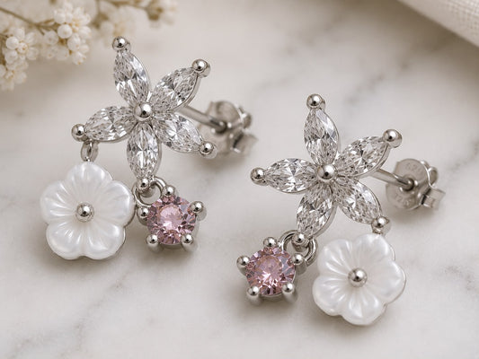 Pearl Blossom Stud Earrings | 925 Sterling Silver | Veera Aabha