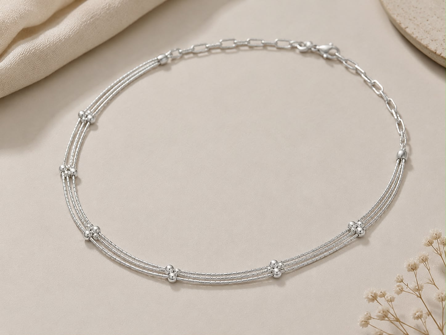 Celeste Beaded Silver Necklace | Veera Aabha