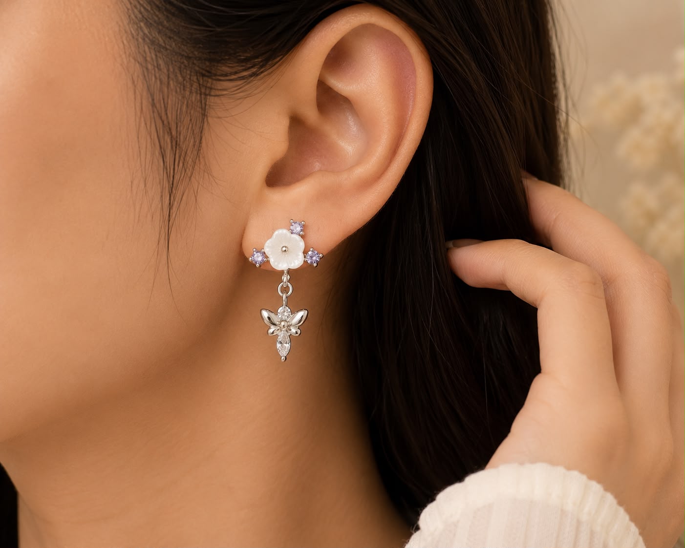Blossom Flutter Drop Earrings | 925 Sterling Silver | Veera Aabha