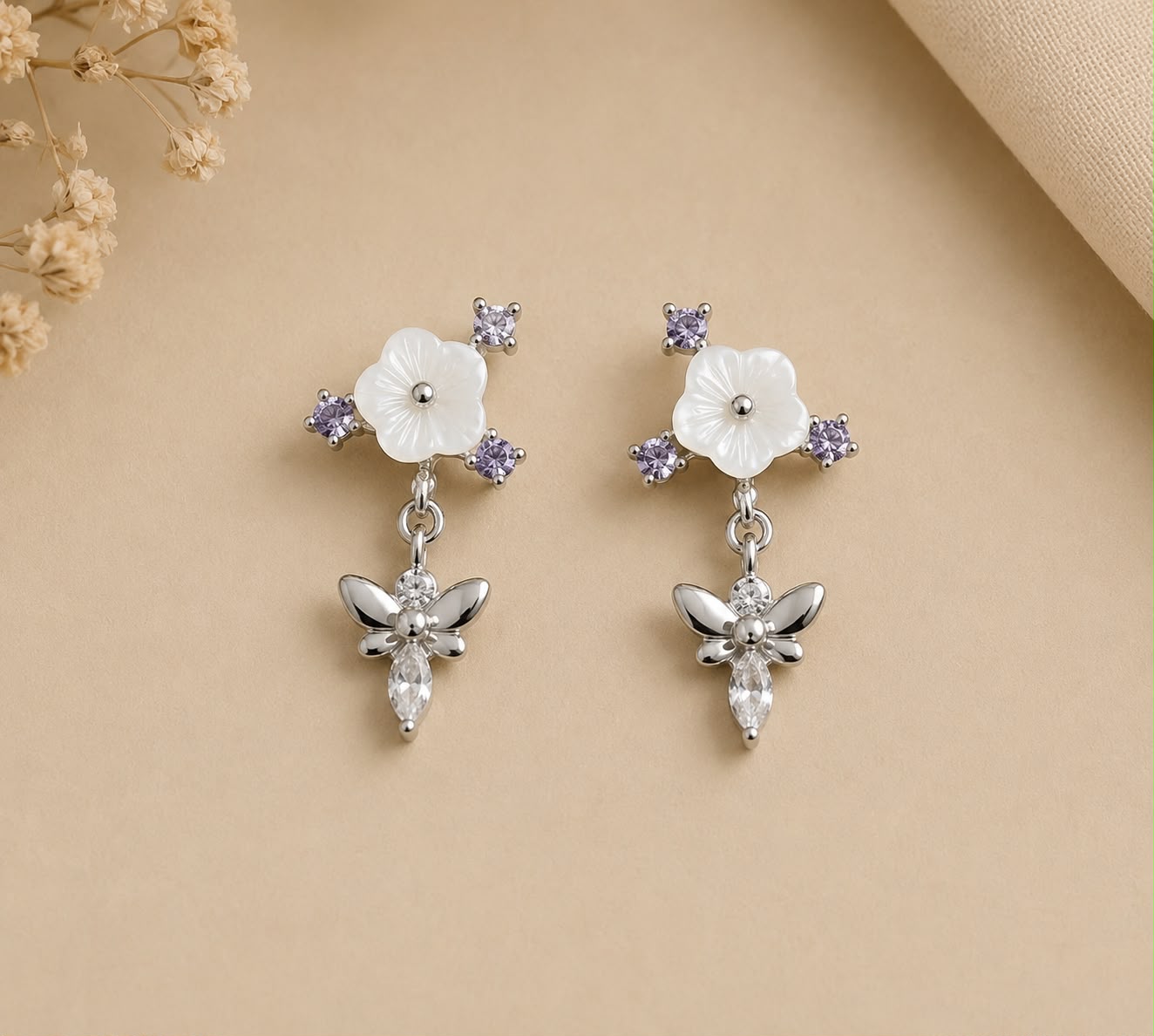 Blossom Flutter Drop Earrings | 925 Sterling Silver | Veera Aabha