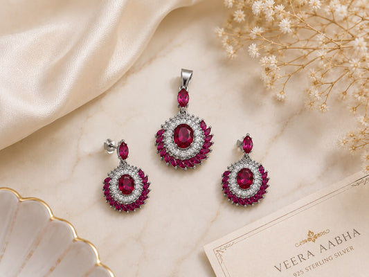 Ruby Royale 925 Sterling Silver Pendant Set by Veera Aabha