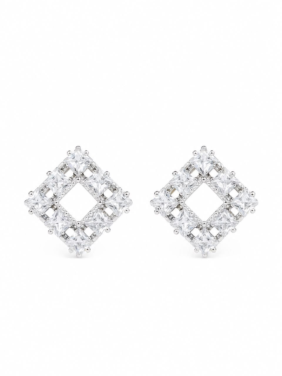 Celestial Square Halo Stud Earrings | 925 Sterling Silver | Veera Aabha