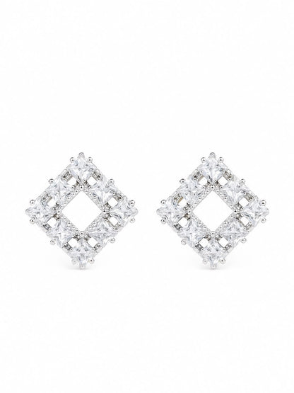 Celestial Square Halo Stud Earrings | 925 Sterling Silver | Veera Aabha