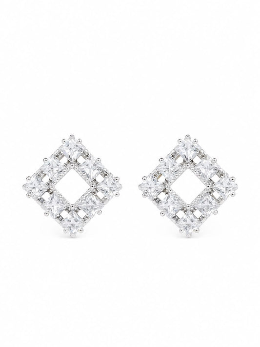 Celestial Square Halo Stud Earrings | 925 Sterling Silver | Veera Aabha