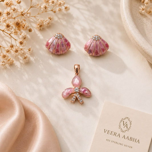 Blush Bloom 925 Sterling Silver Pendant Set by Veera Aabha