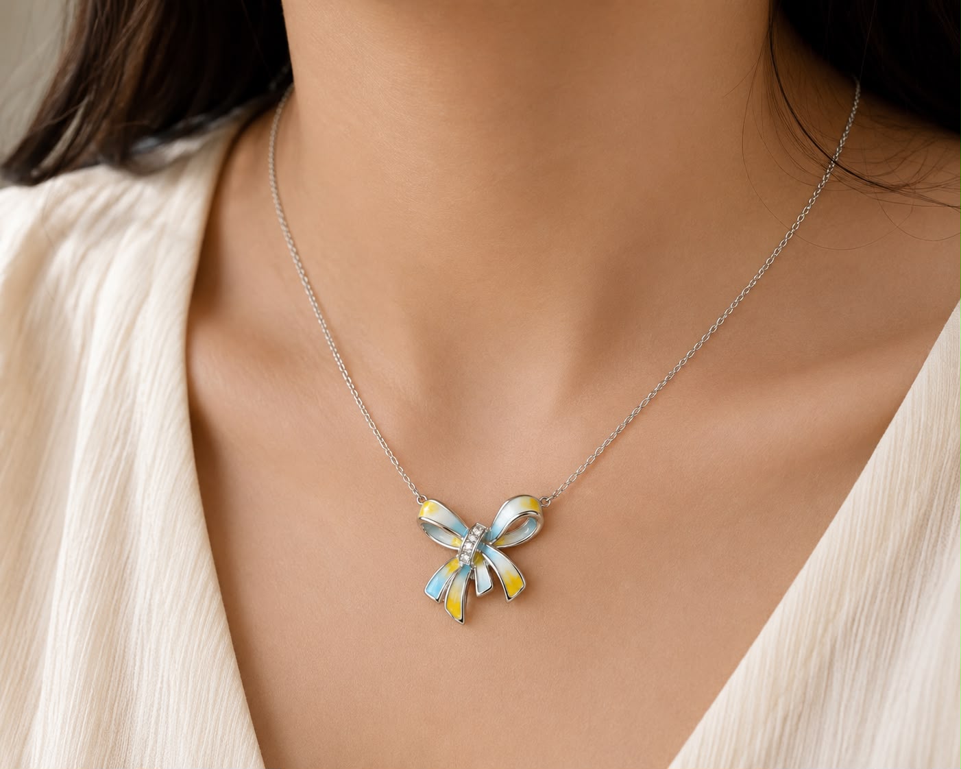 Pastel Bow Charm Necklace | 925 Sterling Silver | Veera Aabha