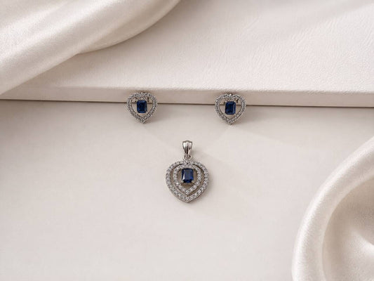 Sapphire Heart 925 Sterling Silver Pendant Set by Veera Aabha