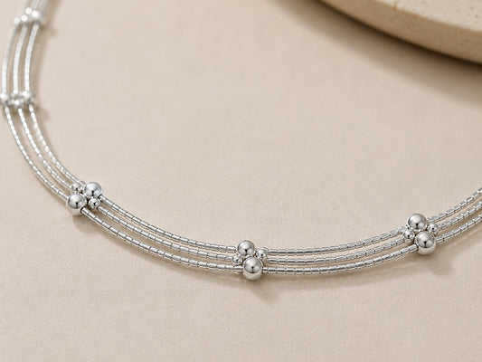 Celeste Beaded Silver Necklace | Veera Aabha