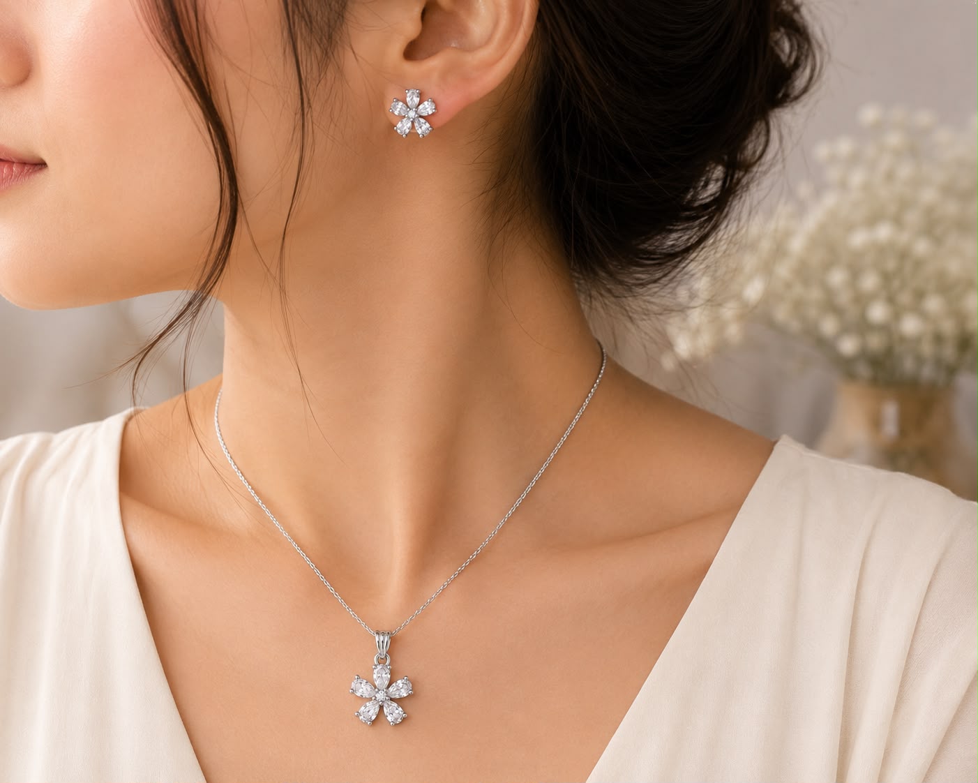 Blossom Brilliance 925 Sterling Silver Pendant Set by Veera Aabha