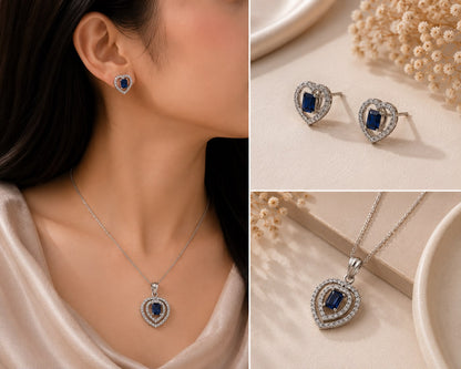 Sapphire Heart 925 Sterling Silver Pendant Set by Veera Aabha