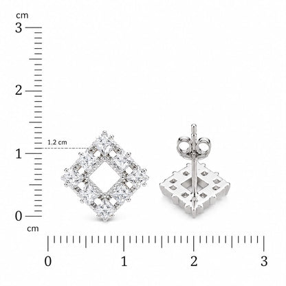 Celestial Square Halo Stud Earrings | 925 Sterling Silver | Veera Aabha