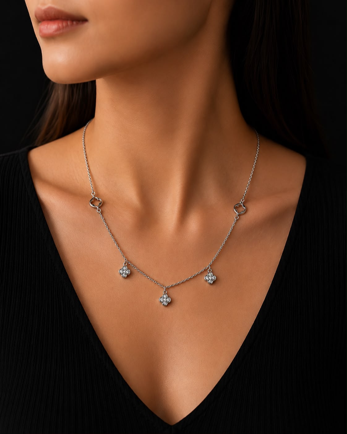 Noir Clover Charm Necklace | 925 Sterling Silver | Veera Aabha