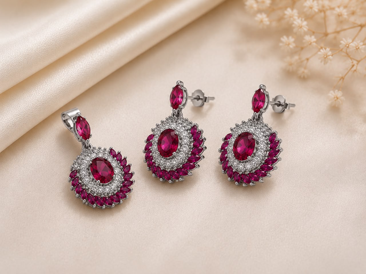 Ruby Royale 925 Sterling Silver Pendant Set by Veera Aabha