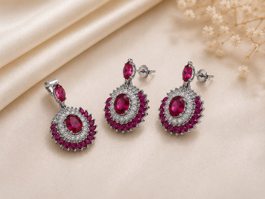 Ruby Royale 925 Sterling Silver Pendant Set by Veera Aabha