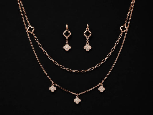 Rosé Clover Layered Necklace Set | 925 Sterling Silver | Veera Aabha