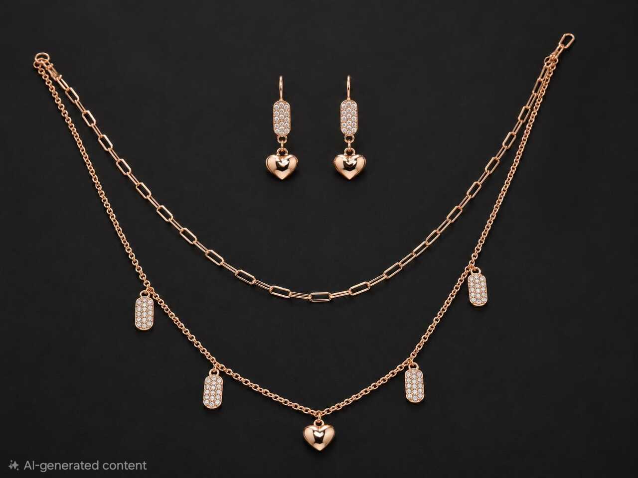 Rosé Heart Layered Necklace Set | 925 Sterling Silver | Veera Aabha